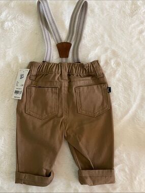 Baby BGosh Tan Brown Infants Overalls with Striped Suspenders SZ 0-3 months